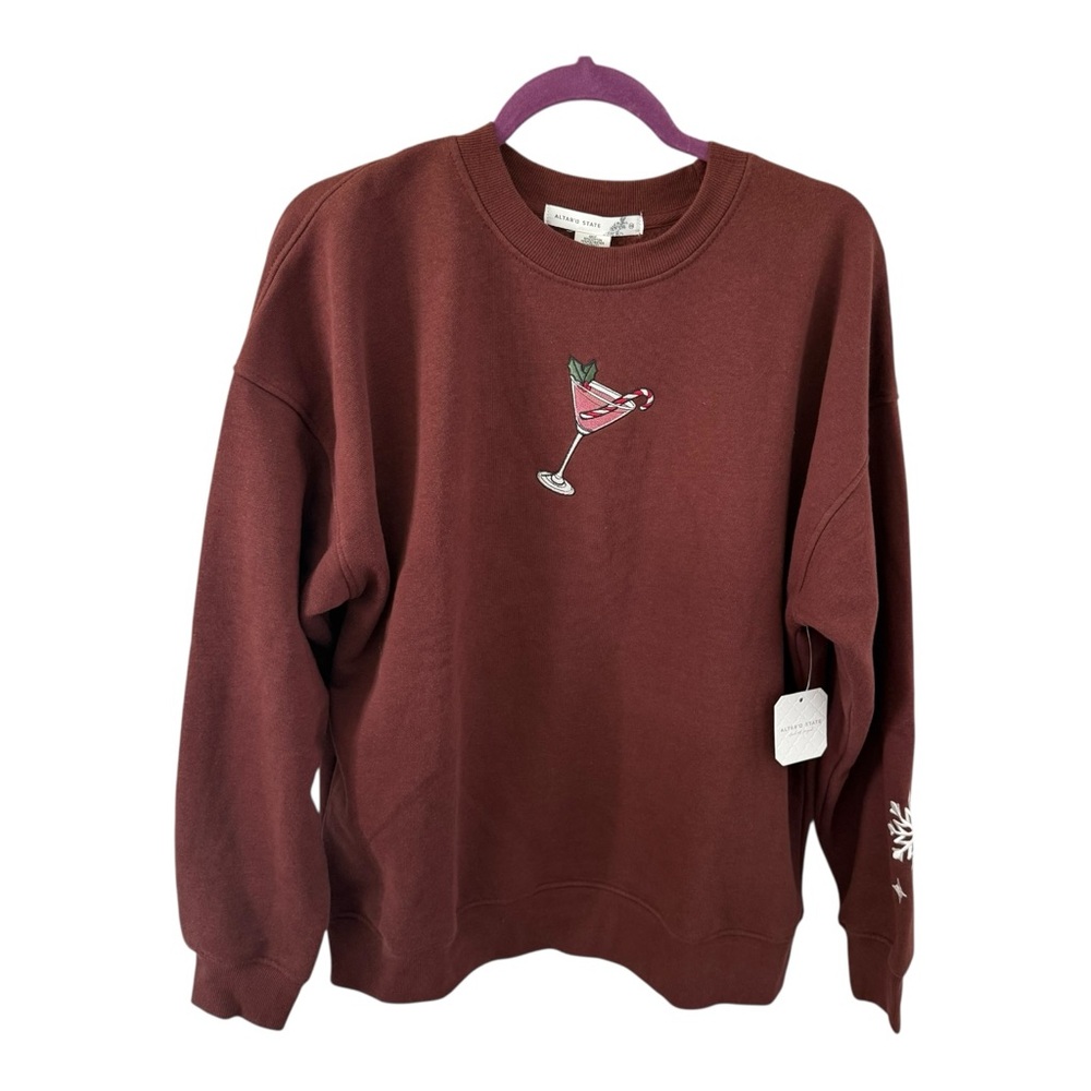 Altar’d State NWT Candycane Martini RumBrown Sweatshirt with Cocktail Embroidery - Picture 9 of 11